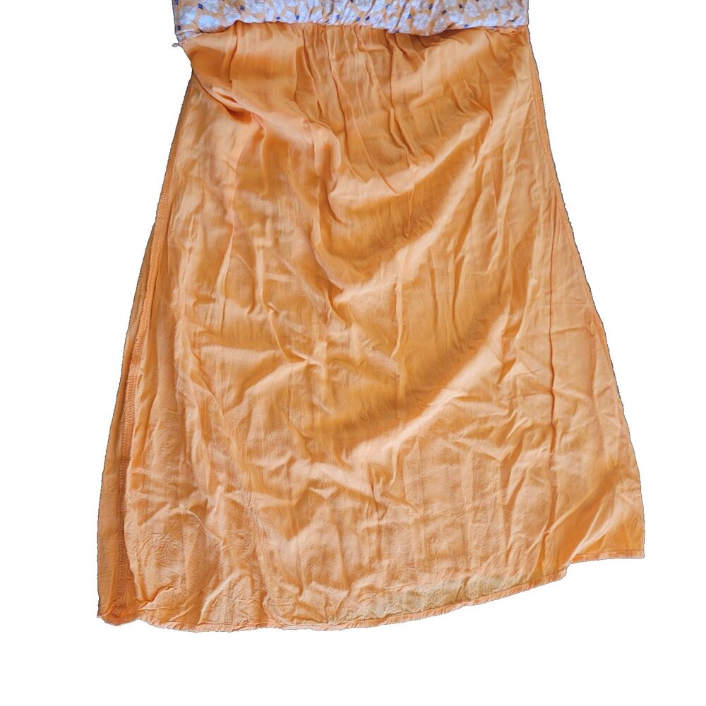 Women's Tiered Maxi Dress w/Pockets SZ L Peasant Boho Orange Blue Diamond - Picture 10 of 14